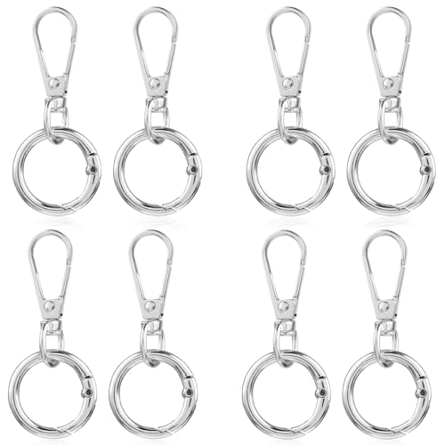 8 Sets Drehverschluss Clips 4 Farben Drehkarabinerhaken mit Doppelöffnung Metallclips mit O Ringen für Schlüsselbänder Karabinerverschluss für Schlüsselanhänger Taschen Schmuck Basteln (Stil 3) von Happtkey