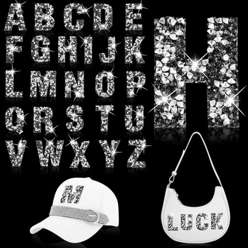 Bügelbilder mit Strasssteinen, Buchstaben, Glitzer, selbstklebend, Alphabet, A-Z, glitzernd, Strasssteine, Buchstaben, Applikation, Kristall-Patch, für Kleidung, Hüte, Jeans, Schuhe, Reparatur von Happtkey