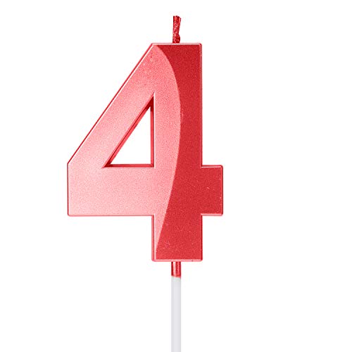 4 Zahlenkerzen und Topper für Geburtstagskuchen, Metallic-Rot von Happy Birthday