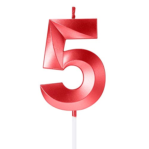 Geburtstagskerzen, Geburtstagskerzen, Geburtstagskerze, Tortenaufsatz, Zahlenkerzen, Geburtstagskerzen, Zahlenkerzen, Zahlenkerzen, rote Kerzen, Geburtstagskerzen (Metallic-Rot, 5) von Happy Birthday