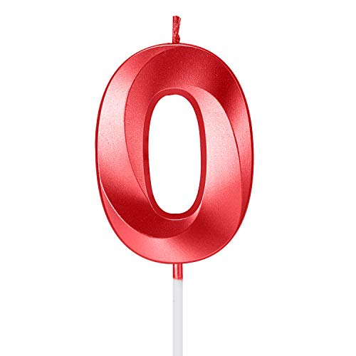 Geburtstagskerze für 0. Geburtstag, Metallic-Rot, Tortenaufsatz mit Zahlen, Kerzen von Happy Birthday