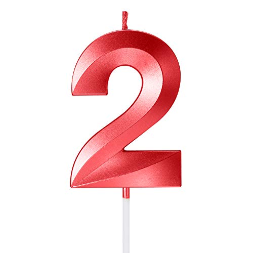2 Zahlenkerzen in Metallic-Rot, für Geburtstagskuchen von Happy Birthday