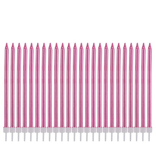 Metallic Happy Birthday Kerzen hohe Geburtstagskuchenhalter, lang, dünn, Cupcake-Kerzen, Topper für Hochzeit, Party, Dekoration (24 Stück, Metallic-Rosa) von Happy Birthday