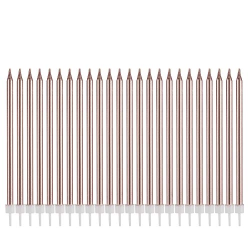 Metallische Happy Birthday-Kerzen, hohe Geburtstagskuchenhalter, lang, dünn, Cupcake-Kerzen, Topper für Hochzeit, Party, Dekoration (24 Stück, Metallic-Roségold) von Happy Birthday