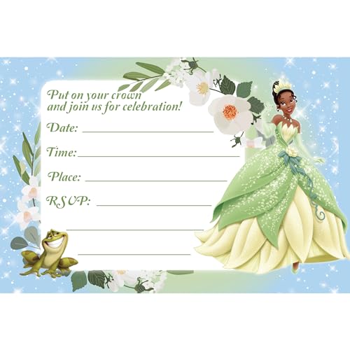 20 x Tiana Princ Geburtstagseinladungen und Umschläge, zum Ausfüllen von Geburtstagseinladungen für Kinder, 15,2 x 10,2 cm, Postkarten-Stil von Happy Choices