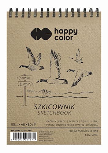 Skizzenblock auf einer Spirale BIRDS A6, weiß, 90 g/m², 80 Blatt, Happy Color von Happy Color