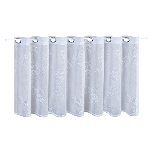 Happy Home Scheibengardine Rosie – 150 x 50 cm – Kurzgardine mit Rosen-Stickerei – Weiß – romantisch & verspielt – Bistrogardine für Küche, Bad & Wohnzimmer – pflegeleicht & fertig zum Aufhängen von Happy Home
