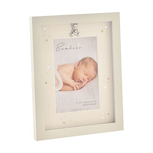 Happy Homewares Bambino Bilderrahmen aus Holz mit cremefarbenem Passepartout und Teddybär-Dekoration, 10,2 x 15,2 cm, perfekt für Kinder oder Neugeborenes Kinderzimmer von Happy Homewares
