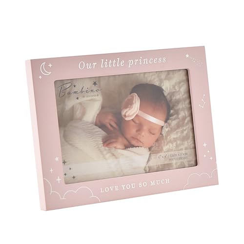 Happy Homewares Bambino Bilderrahmen aus Holz mit silbernen Details, "Our Little Princess", 10,2 x 15,2 cm, Rosa von Happy Homewares