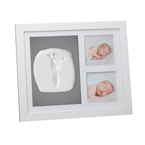 Happy Homewares Bambino Doppel-Bilderrahmen aus Holz, mit Hand- und Fußabdruck, Andenken-Set aus Ton, perfekt für werdende Eltern, Weiß von Happy Homewares