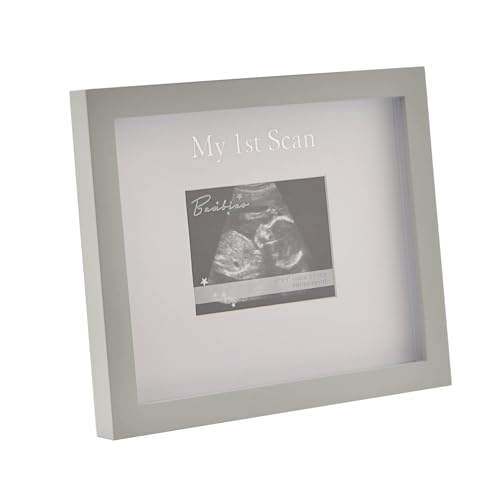 Happy Homewares Bambino My 1st Scan Bilderrahmen aus Holz, in Geschenkbox mit Deckel, 10,2 x 7,6 cm, Grau von Happy Homewares