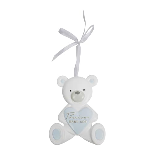 Happy Homewares Bezauberndes Bambino-Dekoschild aus Kunstharz, Relief-Teddybär – wertvoller Junge – perfekt für ein Neugeborenes Kinderzimmer von Happy Homewares