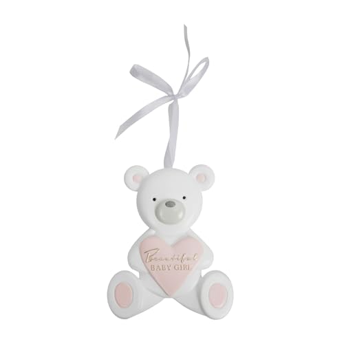 Happy Homewares Bezauberndes Bambino Kunstharz, Relief-Teddybär, dekoratives Schild – schönes Mädchen – perfekt für ein Neugeborenes Kinderzimmer von Happy Homewares