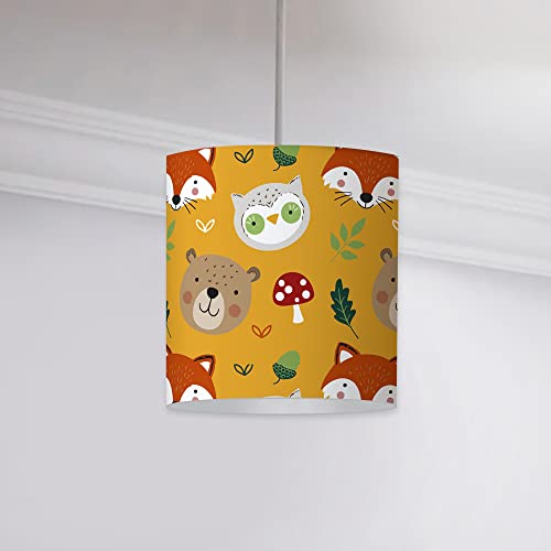 Happy Linen Company Zylinder Pendelleuchte für Mädchen und Jungen, Motiv Woodland Friends Animals, Orange, 18 cm x 21 cm von Happy Linen Company