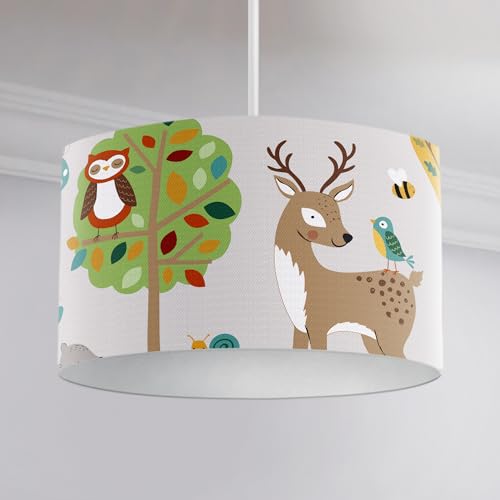 Happy Linen Company Zylinderförmige Pendelleuchte für Mädchen, Jungen und Kinder, Woodland Friends Animals, Taupe, Trommellicht, Schirm, Lampenschirm, 30 x 20 cm Happy Linen Company Zylinderförmige Pendelleuchte für Mädchen, Jungen und Kinder, Woodland Friends Animals, Taupe, Trommellicht, Schirm, Lampenschirm, 30 x 20 cm von Happy Linen Company