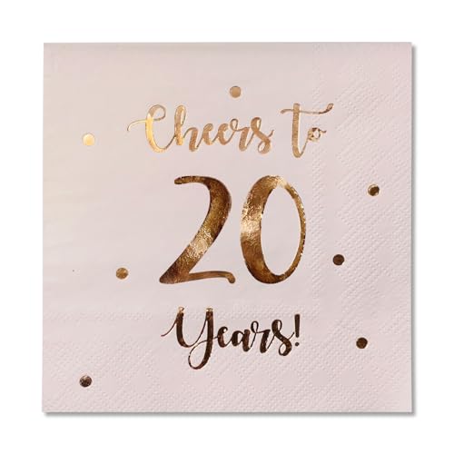 Cheers to 20 Years Cocktail-Servietten | Happy 20th Birthday Dekorationen für Männer und Frauen und Hochzeitstag Party-Dekorationen | 50 Stück 3-lagige Servietten | 12,7 x 12,7 cm gefaltet (Rosa) von Happy Palace