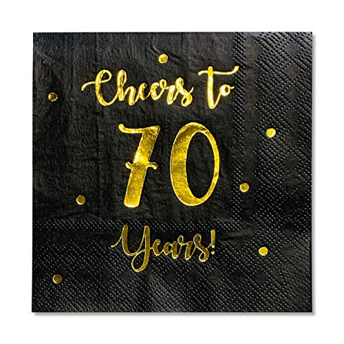 Cheers to 70 Years Cocktail-Servietten | Happy 70th Birthday Dekorationen für Männer und Frauen und Hochzeitstag Partydekorationen | 50 Stück 3-lagige Servietten | 12,7 x 12,7 cm gefaltet (schwarz) von Happy Palace