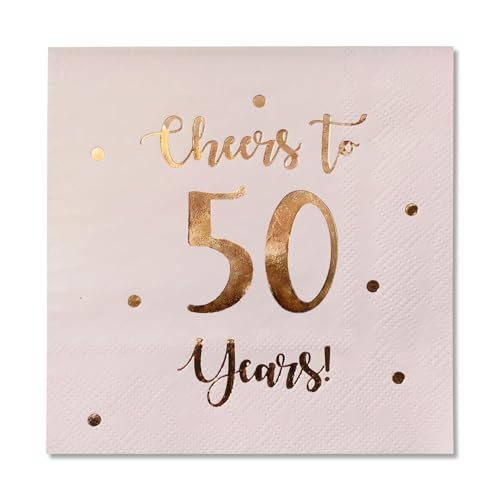 Cocktail-Servietten "Cheers to 50 Jahre" Happy 50th Birthday Dekorationen für Männer und Frauen und Hochzeitstag Party-Dekorationen, 50er-Pack, 3-lagig, 12,7 x 12,7 cm, gefaltet, Rosa Cocktail-Servietten "Cheers to 50 Jahre" Happy 50th Birthday Dekorationen für Männer und Frauen und Hochzeitstag Party-Dekorationen, 50er-Pack, 3-lagig, 12,7 x 12,7 cm, gefaltet, Rosa von Happy Palace
