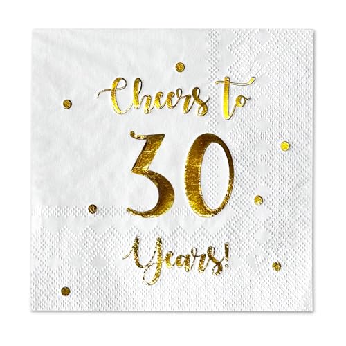 Cocktail-Servietten zum 30. Geburtstag, für Männer und Frauen, 50 Stück, 3-lagige Servietten | 12,7 x 12,7 cm gefaltet (weiß) von Happy Palace