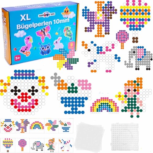 1000 Maxi XL 10mm Bügelperlen mit Steckplatte und 10 Freizeitpark Muster und 3 Bügelpapier. Kreatives Perlenset zum Basteln für Kinder ab 3 Jahren (Set Freizeitpark) von Happy Price Toys