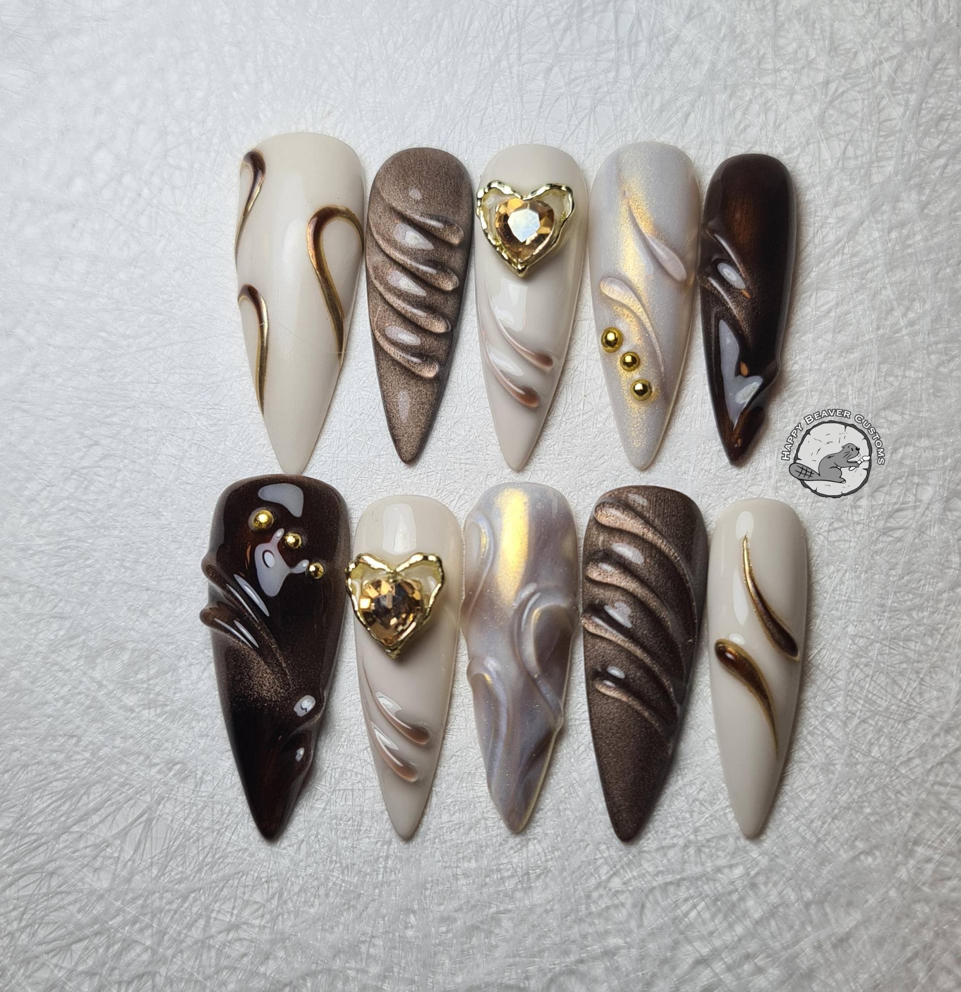 3D Press On Nails, Falsche Freestyle-Nägel, Braune Elegante Nägel, Lange Stiletto-Nägel, Funkelnde Glitzer-Party-Glam-Nägel, Gel-Nagel 3D Press On Nails, Falsche Freestyle-Nägel, Braune Elegante Nägel, Lange Stiletto-Nägel, Funkelnde Glitzer-Party-Glam-Nägel, Gel-Nagel von HappyBeaverCustoms