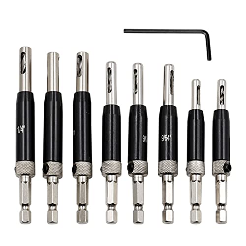 Happyfit 8pcs selbst zentrierende Scharnierbohrmaschine Bit Black Hex Shank Scharnierloch Eröffnung Bohrwerkzeug Set für Holzbearbeitungstürfenster von HappyFit