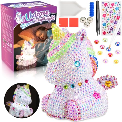 HappyGoLucky DIY Einhorn Nachtlicht Bastelset für Kinder – Ostergeschenke Einhorn Geschenke für Mädchen, Kinder Spielzeug ab 3-10 Jahre – Selbstgestaltbare 4D Diamond Painting LED Lampe von HappyGoLucky