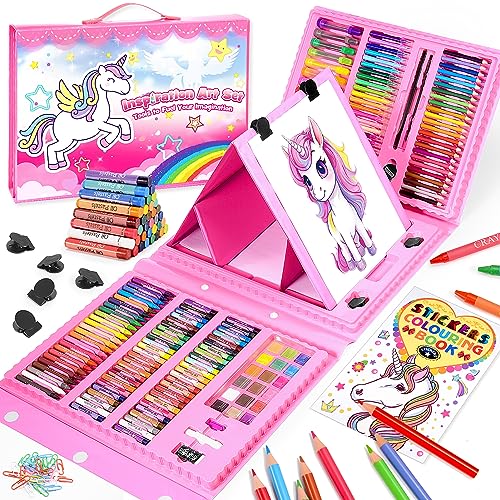 HappyGoLucky Geschenk Mädchen 4 5 6 7-10 jahre, Malset für Kinder Coole Sachen für Teenager Mädchen Buntstifte Set Wachsmalstifte Malkasten Malkoffer Sachen für Mädchen Spielzeug ab 4-12 jahre Mädchen von HappyGoLucky
