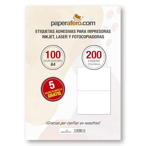Etiketten Selbstklebend Bedruckbar A4 Paperafero | 200 adressetiketten selbstklebend 210x148mm | Aufkleber zum beschriften | Aufkleber Selbst gestalten von HappyMots