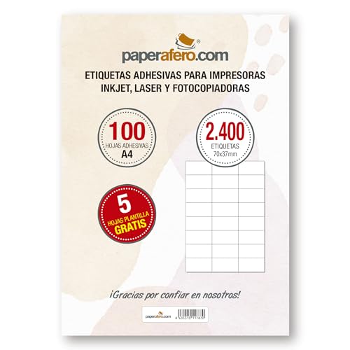 Etiketten Selbstklebend A4 Paperafero | 2400 adressetiketten selbstklebend 70x37mm | Aufkleber zum beschriften | Aufkleber Selbst gestalten von HappyMots