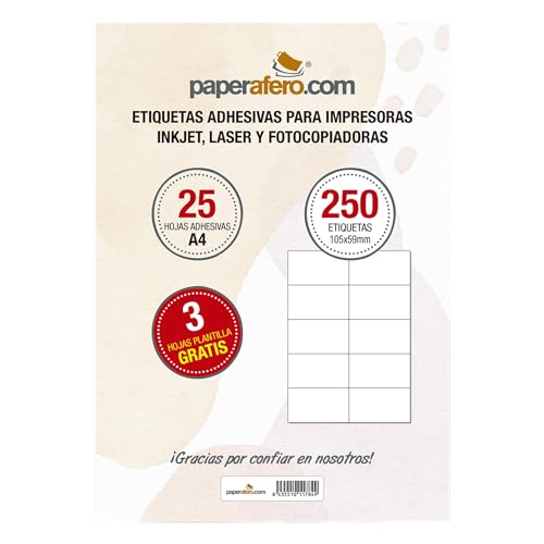 Etiketten Selbstklebend Bedruckbar A4 Paperafero | 250 adressetiketten selbstklebend 105x59mm | Aufkleber zum beschriften | Aufkleber Selbst gestalten von HappyMots