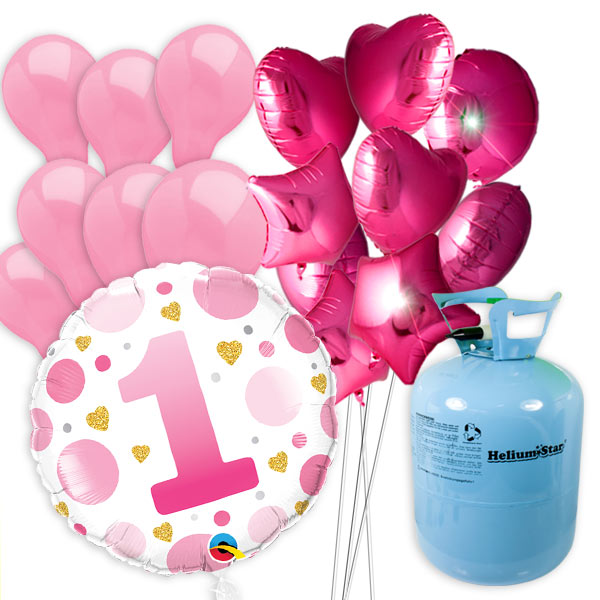 1. Geburtstag Girl Ballongas-Set, mit 50er  Helium-Ballongas, Folie- u. Luftballons von Happygoods GmbH