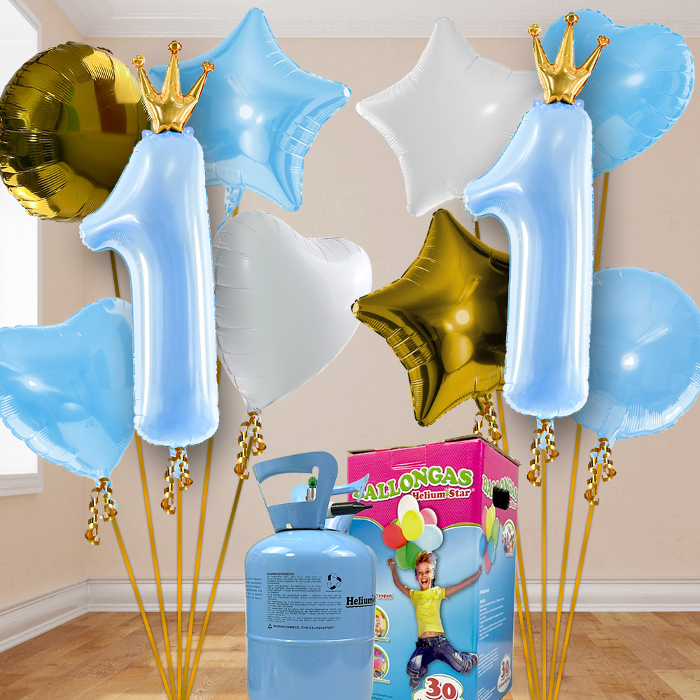 1. Geburtstag Heliumballon Set Jungen mit 10 Folienballons inkl. Heliumgas von Happygoods GmbH