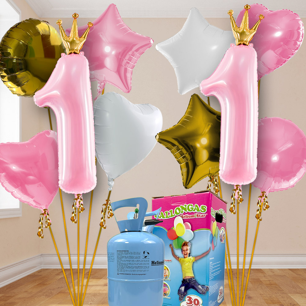 1. Geburtstag Heliumballon Set Mädchen mit 10 Folienballons inkl. Heliumgas von Happygoods GmbH