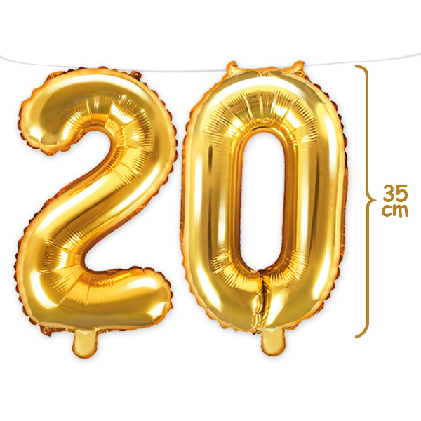 20. Geburtstag, Zahlenballon Set 2 & 0 in gold, 35cm hoch von Happygoods GmbH