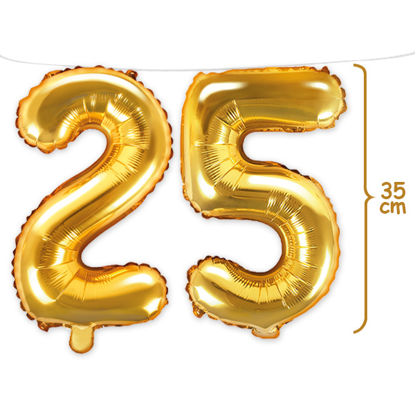 25. Geburtstag, Zahlenballon Set 2 & 5 in gold, 35cm hoch von Happygoods GmbH