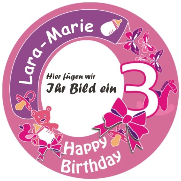 3. Geburtstag Tortenbild mit Foto und Name – rund von Happygoods GmbH
