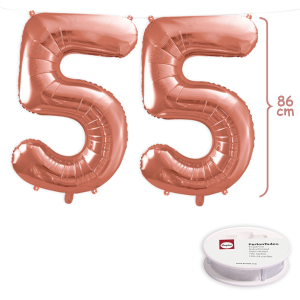55. Geburtstag, XXL Zahlenballon Set 2 x 5 in roségold, 86cm hoch von Happygoods GmbH