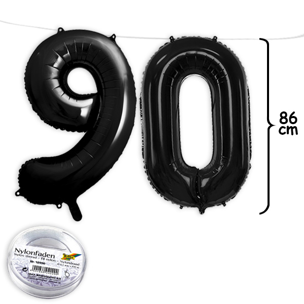 90. Geburtstag, XXL Zahlenballon Set 9 & 0 in schwarz, 86cm hoch von Happygoods GmbH