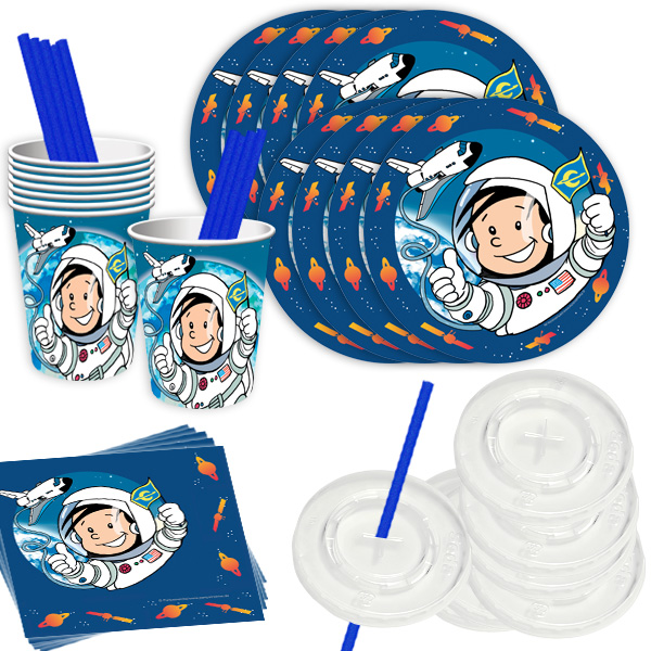 Astronaut Flo Basic-Set Tischdekoset, 56-tlg. für 8 Kinder von Happygoods GmbH