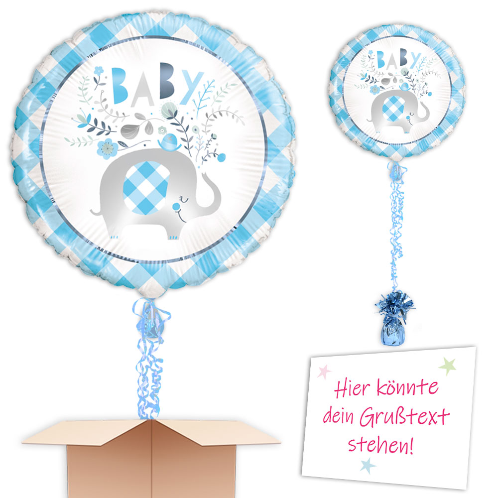 Baby-Elefant Luftballongruß in blau, Ø 35cm von Happygoods GmbH
