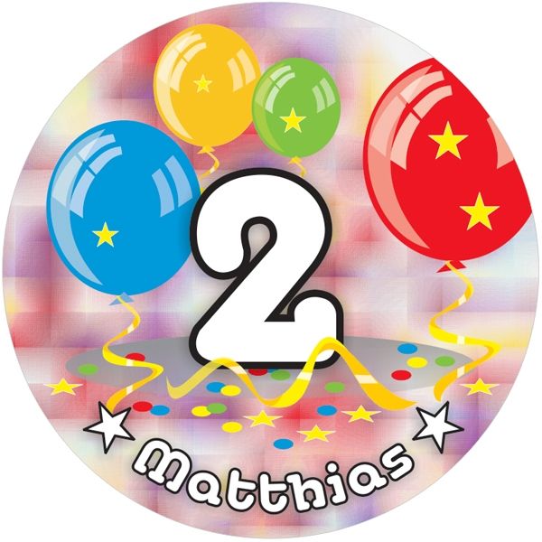 Ballon-Tortenaufleger 2. Geburtstag mit Name, Alter – rund von Happygoods GmbH