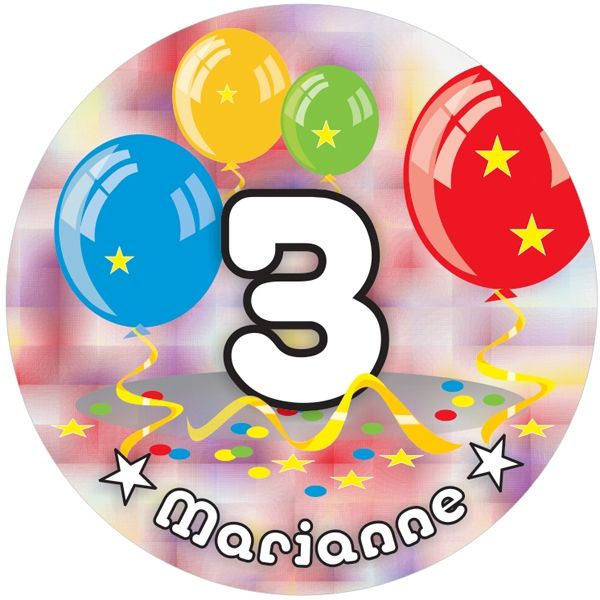 Ballon-Tortenaufleger 3. Geburtstag mit Name, Alter – rund von Happygoods GmbH