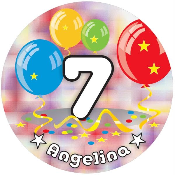 Ballon-Tortenaufleger 7. Geburtstag mit Name, Alter – rund von Happygoods GmbH