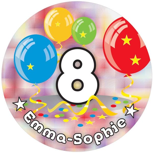 Ballon-Tortenaufleger 8. Geburtstag mit Name, Alter – rund von Happygoods GmbH