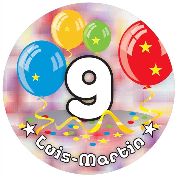 Ballon-Tortenaufleger 9. Geburtstag mit Name, Alter – rund von Happygoods GmbH