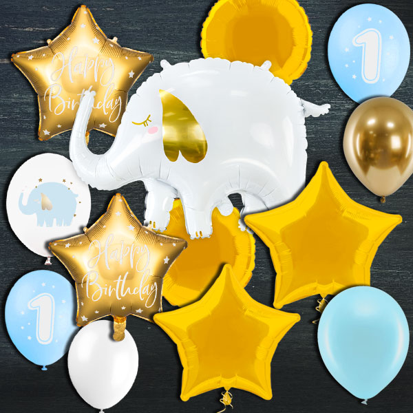 Ballongas-Set, 1. Geburtstag Elefant in blau, 50er Heliumflasche + Ballons von Happygoods GmbH