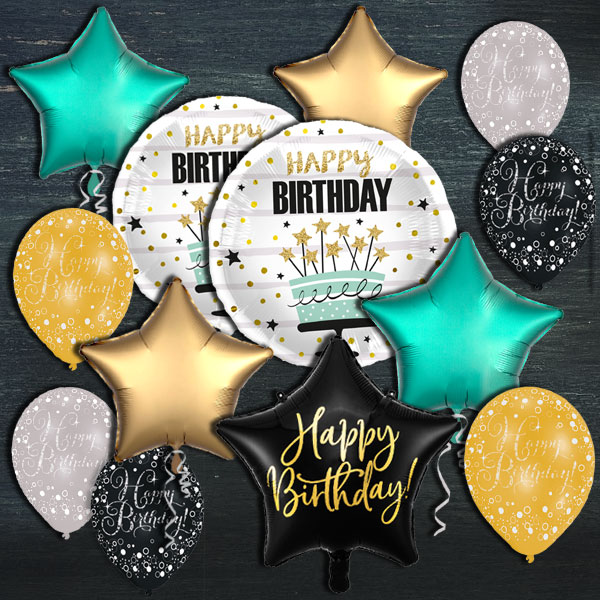 Ballongas-Set, Happy Birthday Geburtstagstorte, 30er Heliumflasche + Ballons von Happygoods GmbH