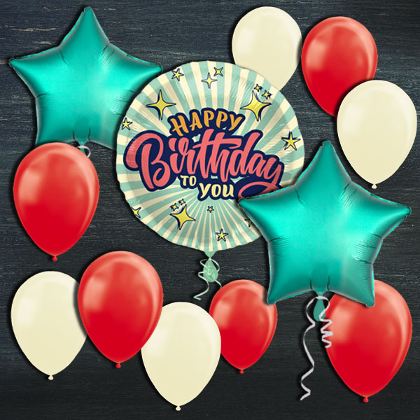 Ballongas-Set, Happy Birthday Retro, 30er Heliumflasche + Ballons von Happygoods GmbH