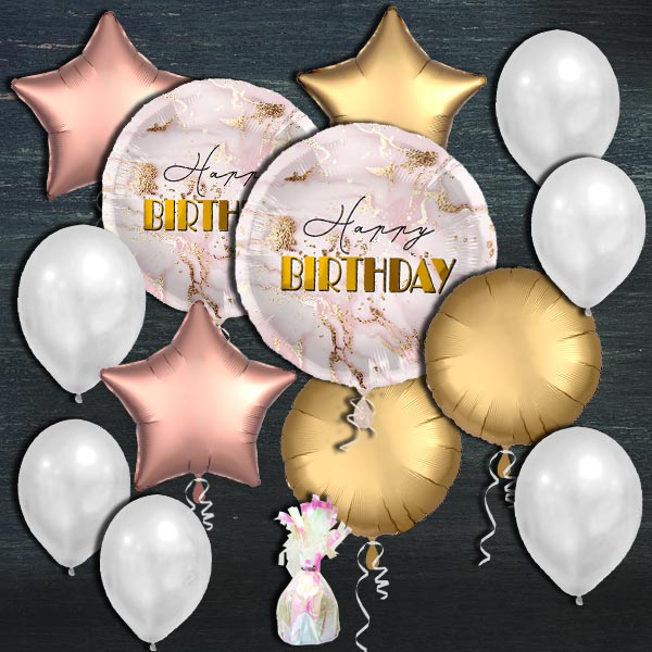 Ballongas-Set, Happy Birthday in rosa-gold, 30er Heliumflasche + Ballons von Happygoods GmbH
